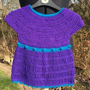 Girls crochet top tunic purple tuquoise age 4 5