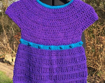 Girls crochet top tunic purple tuquoise age 4 5