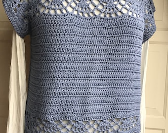 Crochet summer top lace large blue