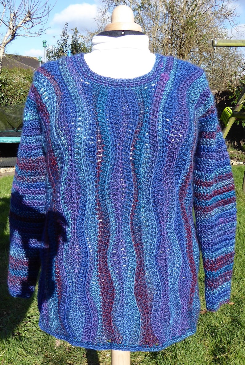 Crochet Wavy Sweater in Blues and Purple Large Etsy UK