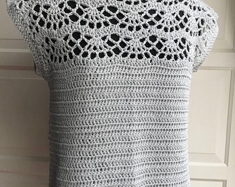 Crochet summer top lace small grey