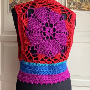 Mandala Dreamcatcher Vest Jacket Top Crochet Rainbow large