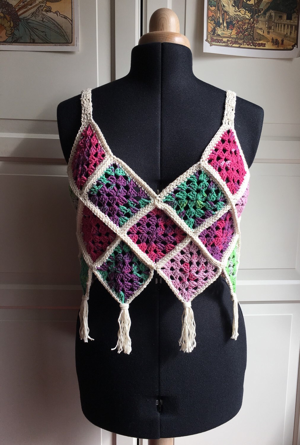 En Crème Long Sleeve Granny Square Crochet Top