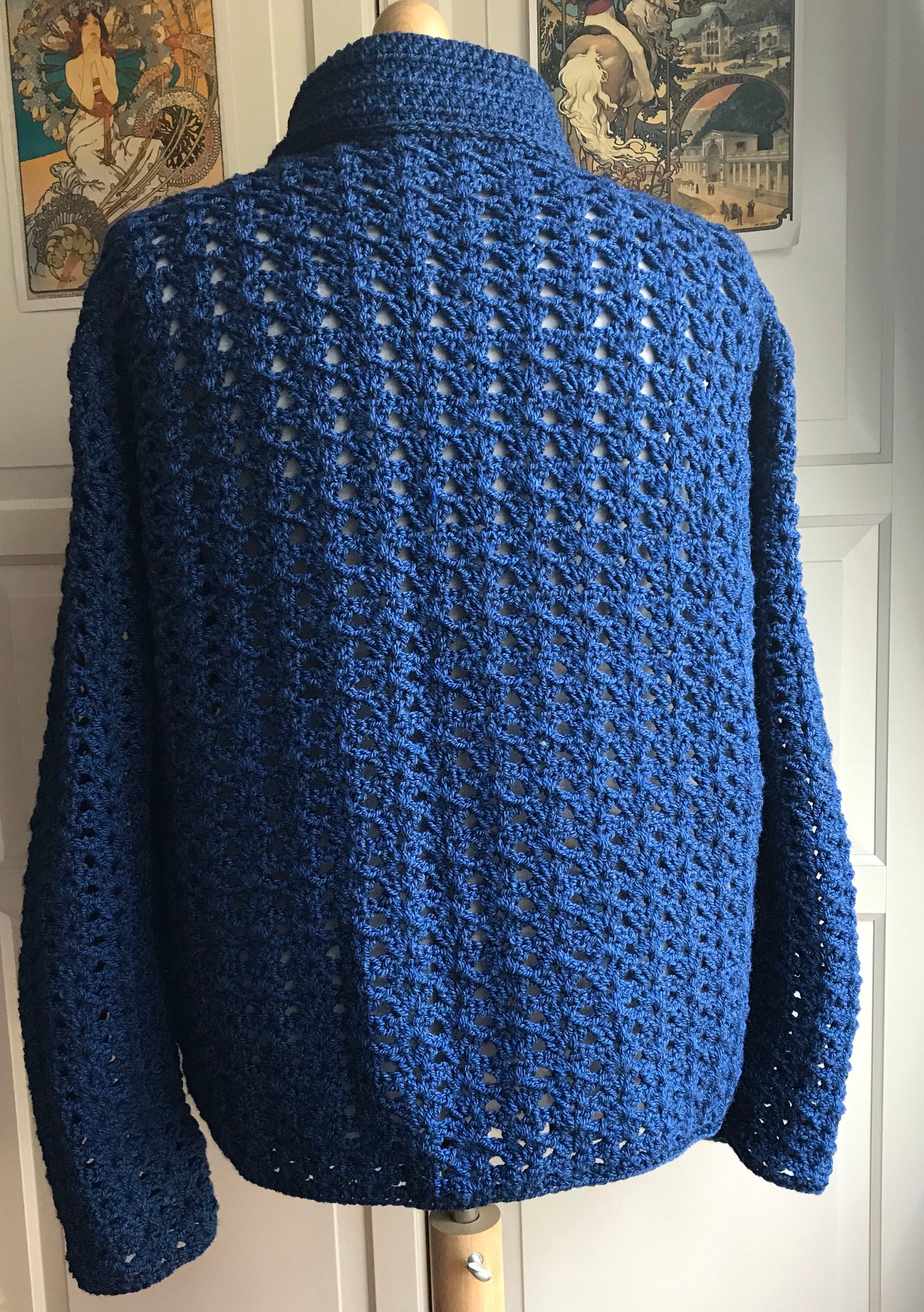 Crochet Cardigan Jacket Blue Navy Extra Extra Large Etsy