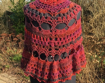 Crochet lace phoenix shawl reds