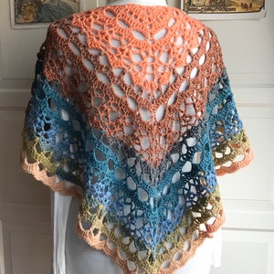 Crochet summer shawl pink blue lacy