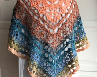 Crochet summer shawl pink blue lacy