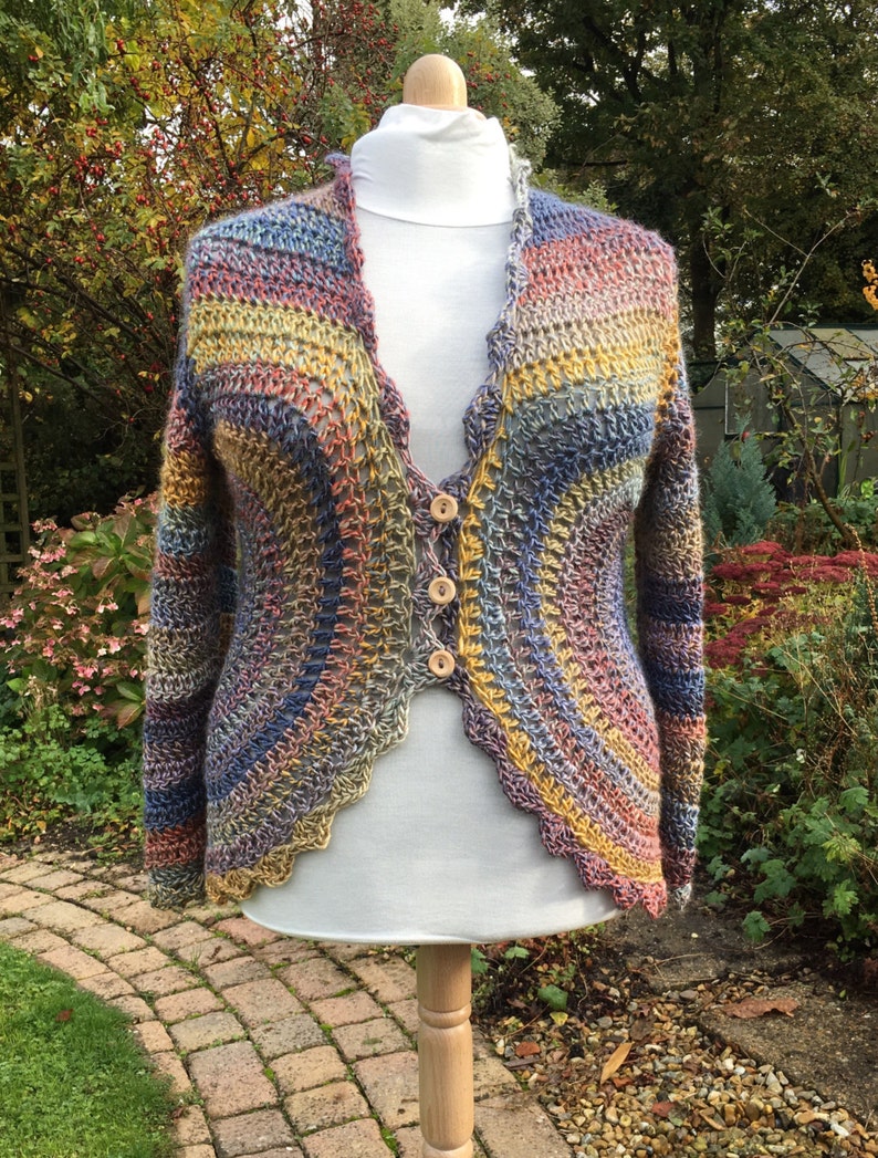 Crochet Cardigan Jacket Mandala Blues and Gold large Etsy