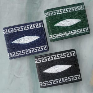 Cartera de piel auténtica de raya para hombre, talla M
