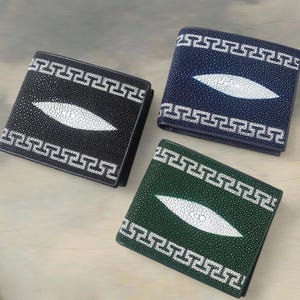 Carteira masculina de couro genuíno Stingray tamanho L