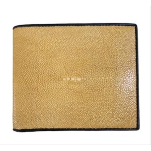 Echtes glattes poliertes Rochenleder Herren Kurze Brieftasche Bifold Hellgelb Schöne glänzende Geldbörse Neu