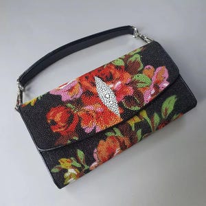 Bolso de hombro para mujer de piel auténtica de raya con estampado floral, nuevo