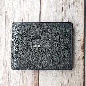 Cartera de piel de raya auténtica, lisa y pulida, para hombre, talla M