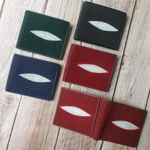 Cartera de hombre de piel de raya auténtica con 2 perlas