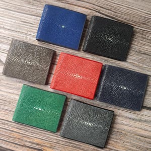 Carteira masculina de couro Stingray polido genuíno grau A tamanho L
