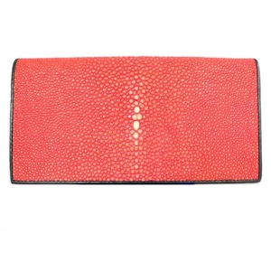 Cartera para mujer de piel de raya genuina pulida, larga, plegable, de cuero brillante, para tarjetas de identificación, tarjetas de crédito, monedero, nueva