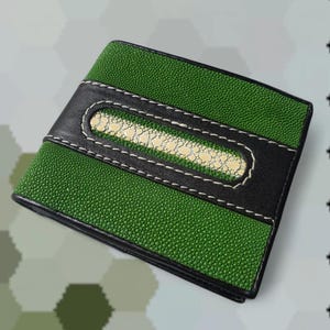 Portefeuille pour hommes en cuir de galuchat véritable Thorns, vert, qualité A