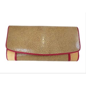 Carteira feminina genuína couro de arraia polido tri-fold longo brilhante bolsa de couro novo