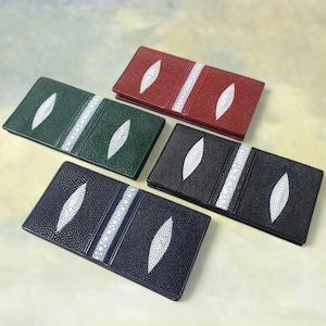 Cartera plegable para mujer de piel auténtica de raya con 2 perlas y 1 espina