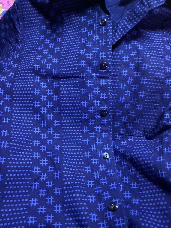 Women's Blue Native Shirt Collar Button Short Sleeves Ubon Pattern