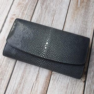 Premium Genuine Stingray Leather Trifold Women's Wallet Polished Stingray Leather