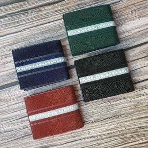 Carteira masculina de couro genuíno Stingray com espinhos longos grau A