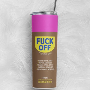 Różowy spray „odpierdol się” Dorosły nieodpowiedni 20-uncjowy lub 30-uncjowy chudy kubek (opcja świecąca w ciemności)