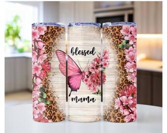 Blessed mama butterfly 20oz skinny tumbler