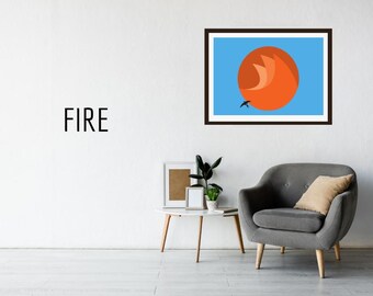 4つの要素のデジタルアート | 火 | 印刷可能な壁飾り | 自然をテーマにしたダウンロード