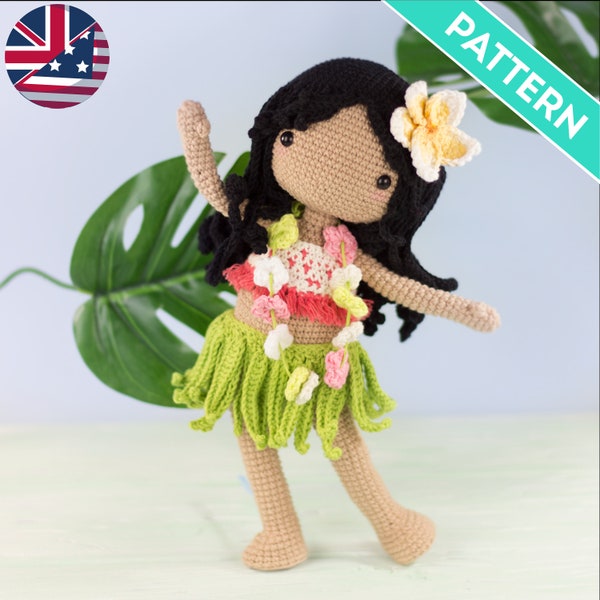 Hawaiian Amigurumi Doll ENGLISH Pattern, PDF, Amigurumi Doll Clothes Pattern, Amigurumi Doll Pattern, Hawaiian Outfit, Customizable Dolls