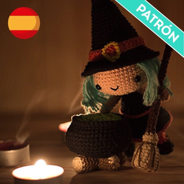 Patrón Crochet, Brujita, PATRÓN ESPAÑOL, PDF, Patrón de Muñeca Amigurumi a Crochet, Muñecas de Halloween, Brujas Tejidas a Crochet