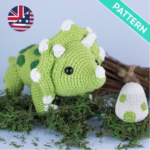 Amigurumi Pattern Triceratops, ENGLISH PATTERN, PDF, Crochet Dinosaur Patterns, Toys for Children, Jurassic Amigurumi Dinosaur Toys