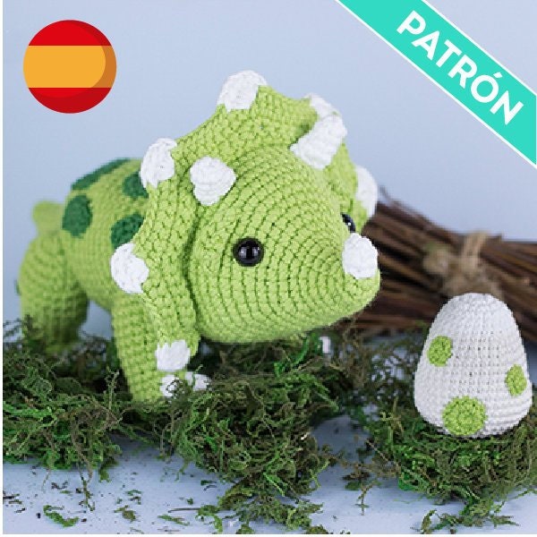 Patrón Amigurumi ESPAÑOL Triceratops, PDF, Patrón Dinosaurios de Crochet, Juguetes para Niños, Dinosaurio Jurásico de Juguete Amigurumi