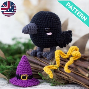 Amigurumi Raven ENGLISH PATTERN, PDF, Sandman Guardian Raven Crochet Pattern, Bird Crochet Pattern, Witch Raven, Amigurumi Bird Pattern