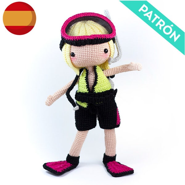 PATRÓN ESPAÑOL Conjunto Buceo Amigurumi, PDF, Patrón Ropa Crochet de Muñeca, Patrón Muñeca Amigurumi, Conjunto Veraniego, Muñeca Original