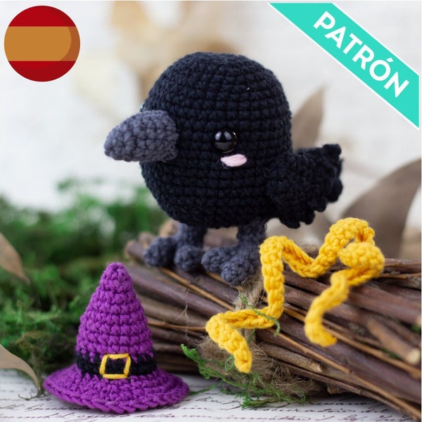 PATRÓN ESPAÑOL Cuervo Amigurumi, PDF, Patrón Crochet Cuervo Guardian Sandman, Patrón Pájaro Crochet, Cuervo de Bruja Patrón Pájaro Amigurumi