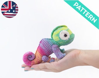 PATRÓN INGLÉS Camaleón Amigurumi, PDF, Patrón Camaleon a Crochet, Patrones Animales Amigurumi, Peluche Camaleon Mono, Regalo Baby Shower