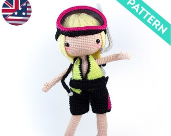 Amigurumi Diver Outfit ENGLISH PATTERN, PDF, Crochet Pattern Clothes for Dolls, Amigurumi Doll Crochet, Summer Outfit, Original Doll Pattern