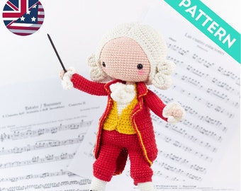 Mozart Amigurumi ENGLISH PATTERN, PDF, Mozart Doll Crochet Pattern, Amigurumi Doll Crochet Pattern, Gifts for Music Teachers, Cute Doll