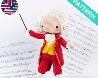 Mozart Amigurumi Crochet Pattern, Music Teacher Gift (PDF)