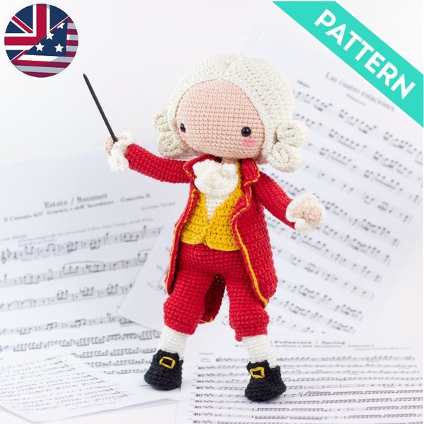 Mozart Amigurumi ENGLISH PATTERN, PDF, Mozart Doll Crochet Pattern, Amigurumi Doll Crochet Pattern, Gifts for Music Teachers, Cute Doll