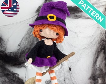 Amigurumi Witch Doll Crochet Pattern, Halloween Decor (PDF)