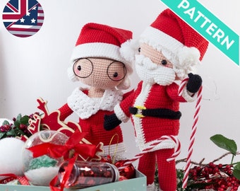 Pack Muñecos Pareja Claus Amigurumi PATRÓN INGLÉS, PDF, Patrón Muñecos Amigurumi a Crochet, Decoraciones Navideñas, Regalos de Navidad