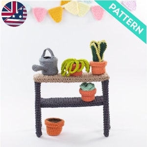 Amigurumi Gardening Kit ENGLISH PATTERN, PDF, Furniture Crochet Pattern for Doll's House, Crochet Plants, Gardening Accessories for Dolls