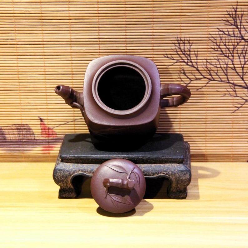 Yixing Zisha Teapot Sifang Bamboo - Thumbnail 2