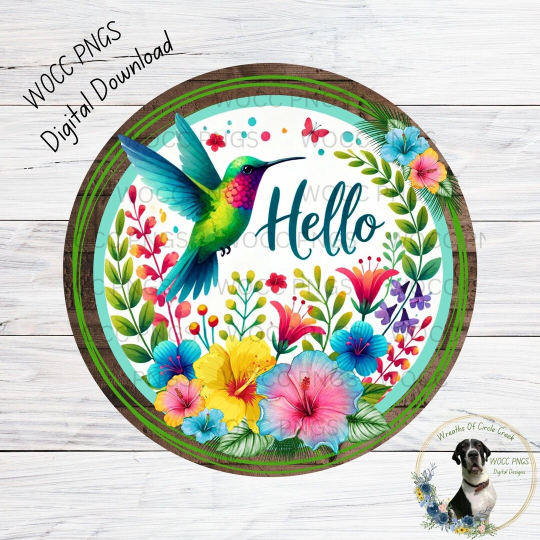 Hello Spring Hummingbird Hello Hummingbird Sublimation Design - Tropical Floral Round PNG ...