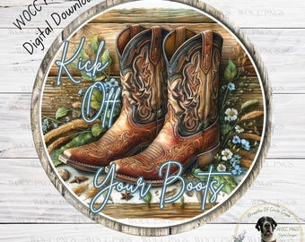 Schop je laarzen uit, png PNGEgg | Cowboylaarskunst | Ronde digitale png-download | Afdrukbaar kransbord | Rustiek westers decor
