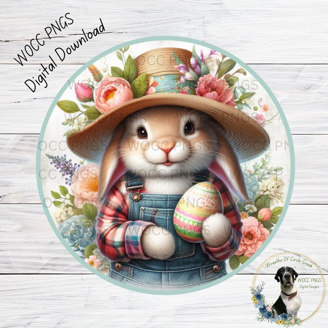 Country Bunny Sublimation Design - Floral Easter Rabbit Round PNG ...