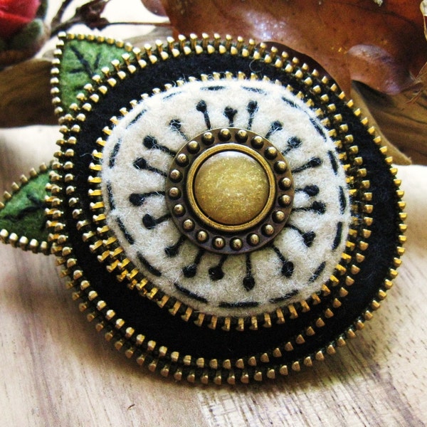 Black and white Mackintosh Rose inspired brooch