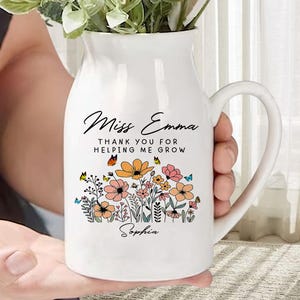Thank You for Helping Me Grow Ceramic Flower Vase, Teacher Appreciation Gift For Teacher, End of Year Gift, Back To School Teacher Gift